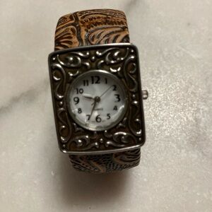Silver and Brown Ornate Watch